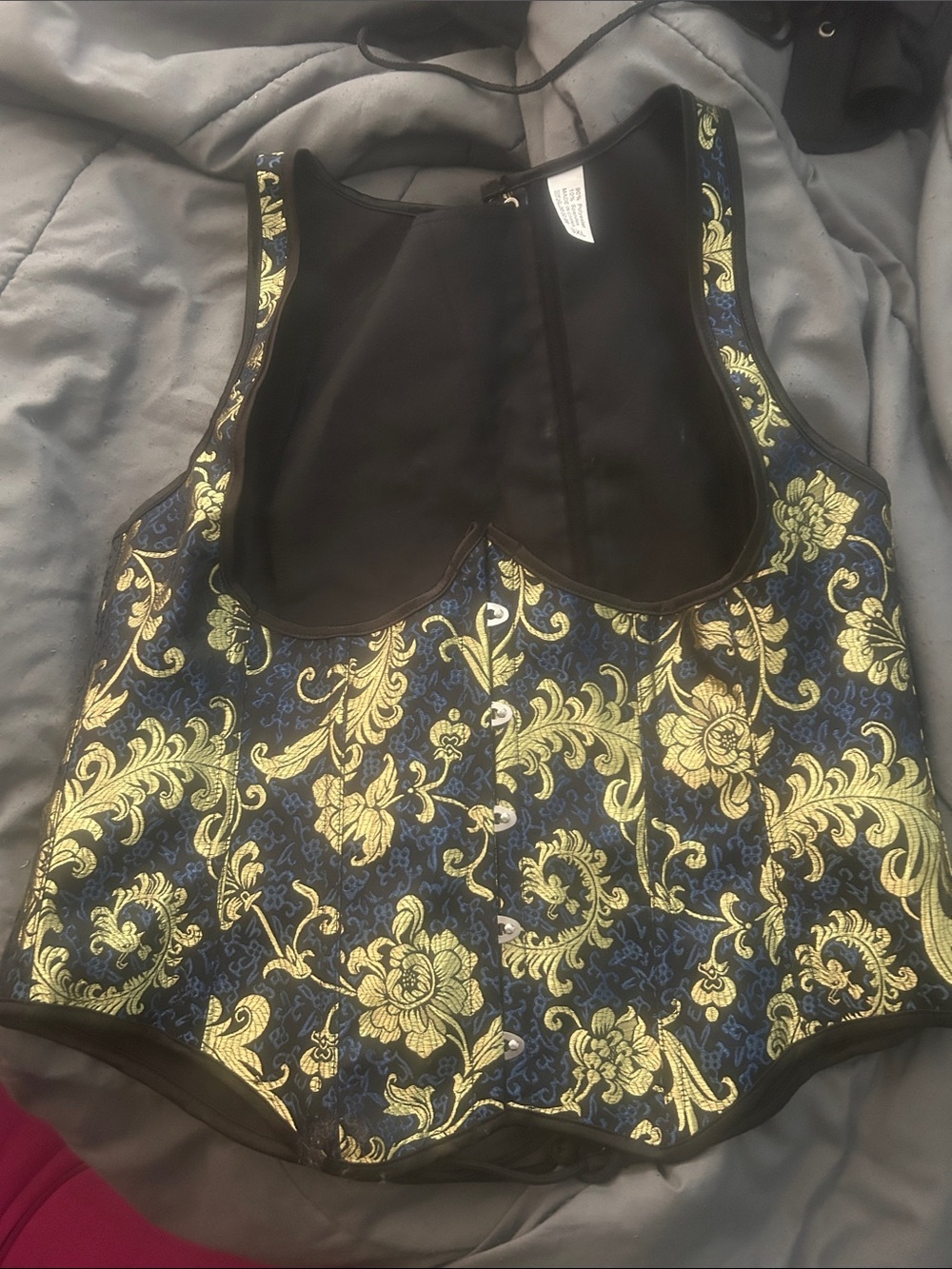 Black Corset Top with Gold Floral Brocade